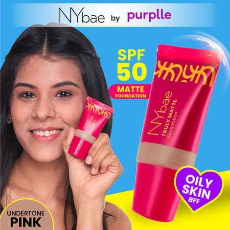 Buy NY Bae Truly Matte Foundation - Almond 318 (18 ml) | Deep Skin Tone | SPF 50 PA +++ | Everyday Foundation | Sunscreen | Waterproof | Smudgeproof | Oil Control | 12+ Hours Stay | Buildable Coverage | Lightweight - Purplle