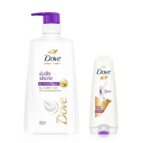 Buy Dove Daily Shine Shampoo (650 ml) + Daily Shine Hair Conditioner with Nutritive Serum for Smooth & Shiny Hair 175 ml - Purplle