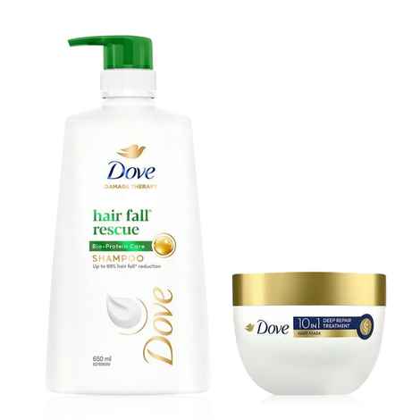 Buy Dove Hair Fall Rescue Shampoo 650 ml + 10 in 1 Deep Repair Treatment Hair Mask 120 ml - Purplle