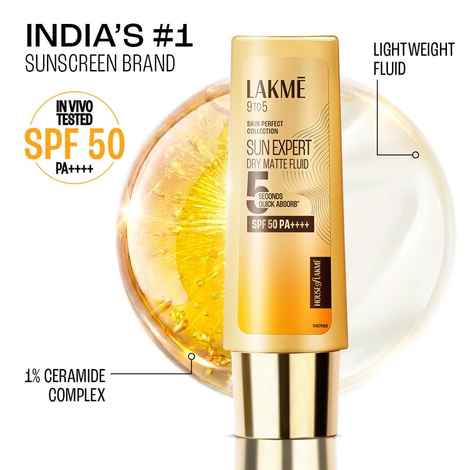 Lakme Dry Matte Sunscreen with SPF 50 PA++++ for Barrier Repair & Healthy Glow, Niacinamide, 50 ml