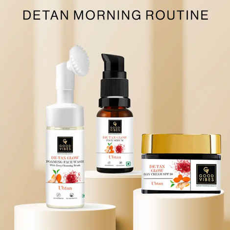 Good Vibes Detan Morning Routine (Ubtan Glow Foaming Facewash (150 ml) + Ubtan Glow Face Serum (30 ml) + Ubtan Glow Day Cream SPF 30 (50 gm)