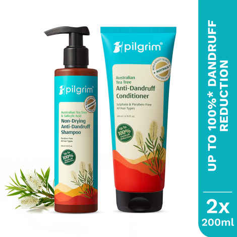 Pilgrim Australian Tea Tree Anti-Dandruff Shampoo & Conditioner Combo of 2 for Dandruff Control & Itchy Scalp| Pack of 2 (200 ml Each) Haircare kit