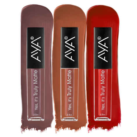 Buy AYA Yes It's Truly Matte Liquid Lipstick (Pack of 3), 01 Cool Nude, 2.5 ml + 02 Hazelnut, 2.5 ml + 03 Love With Red, 2.5 ml | Long Lasting | Waterproof | Kiss Proof | - Purplle