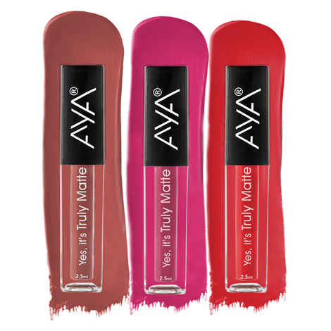 Buy AYA Yes It's Truly Matte Liquid Lipstick (Pack of 3), 10 Nut Meg, 2.5 ml + 11 Strawberry Shortcake, 2.5 ml + 12 Fly Girl, 2.5 ml | Long Lasting | Waterproof | Kiss Proof | - Purplle