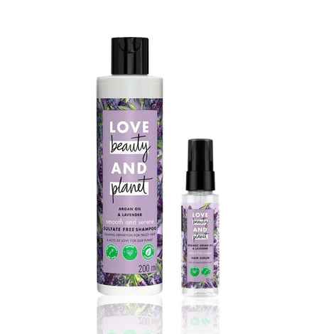 Buy Love Beauty Planet Argan Oil and Lavender Sulfate Free Smooth and Serene Shampoo (200 ml) + Hair Serum (50 ml) - Purplle