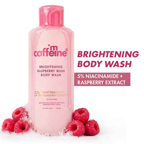 Buy mCaffeine Brightening Body Wash- 5% Niacinamide & Vit C Rich Raspberry Boosts Glow | 5% Glycerin Softens | Fruity Shower Gel For Women & Men- 300 ml - Purplle