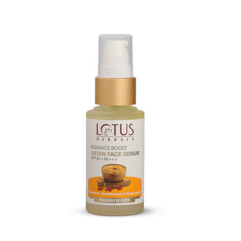 Buy Lotus Herbals Radiance Boost Ubtan Face Serum SPF 20| Turmeric, Sandalwood and Rose Water | Glowing Skin |Reducing Dark Spots | Paraben free |Mineral Oil Free | 30 ml - Purplle