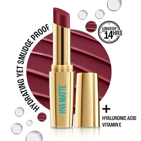 Lakme 9to5 Hya Matte Lipstick With Hyaluronic Acid & Vitamin E, Hydrating, Smudge Proof, Long-lasting Up To 14Hrs - Plum Pitch - 3.6 gm