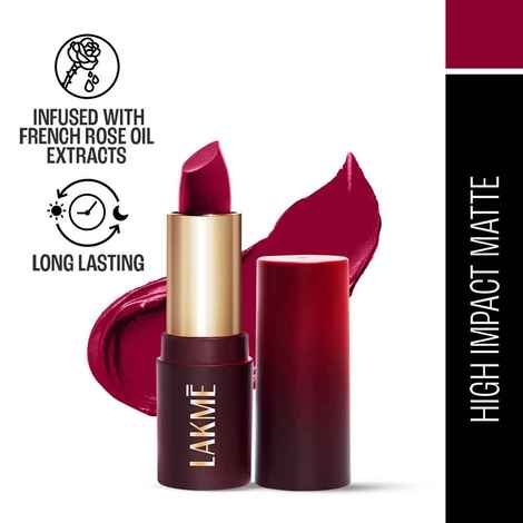 Buy Lakme Forever Matte Lipstick, Made With French Rose Oil Extracts, Red Aurora, 4.5 gm - Purplle