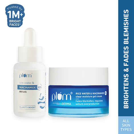 Buy Plum Niacinamide Serum & Moisturizer Duo With Rice Water - Fades Blemishes Hydrates & Brighten Skin Combo of 2 - Purplle