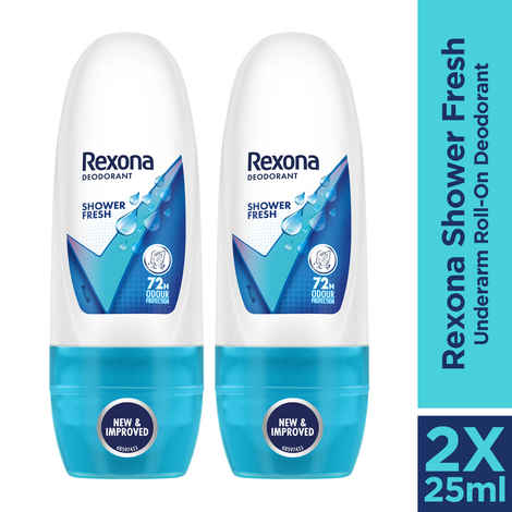 Buy Rexona Shower Fresh Underarm Roll On Perfume For Women, Antiperspirant, Removes Odour, Keeps Skin Fresh & Clean, Alcohol Free, Skin Friendly (25 ml) -Pack of 2 - Purplle