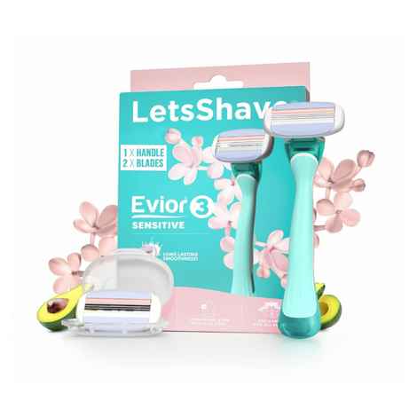 Buy LetsShave Evior 3 Sensitive Shaving Razor for Women, 1 Handle + 2 Blades, Dual Lubrication Strip Infused with Aloe Vera & Avacado, Full Body Hair Removal Razor for Women (3 pc) - Purplle