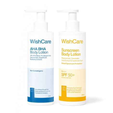 Buy WishCare Detan Combo Sunscreen SPF 50 Broad Spectrum & 10% AHA + 1% BHA Body Lotion Combo of 2 - Purplle