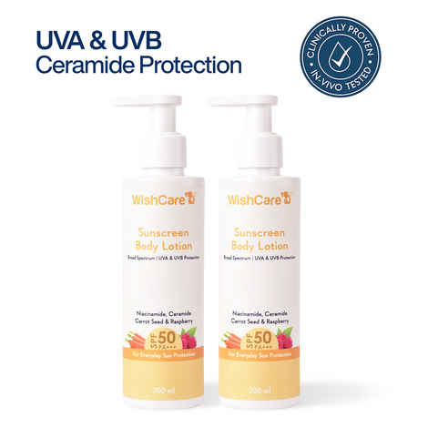 Buy WishCare Sunscreen Body Lotion SPF 50 Broad Spectrum PA+++ UVA & UVB Protection - Pack of 2 - Purplle