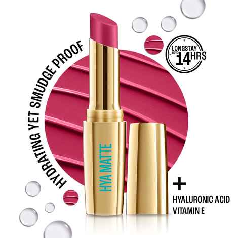 Buy Lakme 9to5 Hya Matte Lipstick With Hyaluronic Acid & Vitamin E, Hydrating, Smudge Proof, Long-lasting Up To 14Hrs - Hustling Pink - 3.6 gm - Purplle