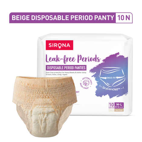 Sirona Disposable Period Panties for Women | M - L | 360° Sanitary Protection for Heavy Flow | Panty like Fit | Full back Coverage | No Leakage, No Rashes, No Discomfort | Maternity Panties with High Absorbency | Pack of 10