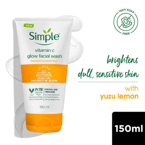 Buy Simple Vitamin C Facial Wash | 100% Soap Free | Gentle Brightening Cleanser with Yuzu Lemon, 150 ml - Purplle