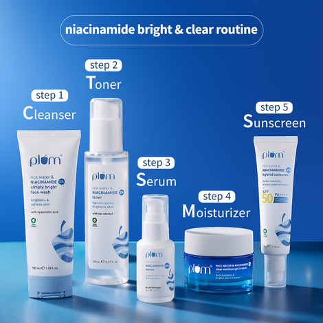 Plum Niacinamide complete Routine (Face Wash 100 ml + Toner 150 ml + Sunscreen 50 gm + Moisturizer 50 gm + Serum 15 ml)
