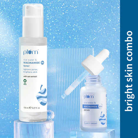 Buy Plum Even-Tone Duo- 3% Niacinamide & Rice Water Alcohol-Free Toner - 150 ml+ 10% Niacinamide Face Serum with Rice Water for Blemish-30 ml - Purplle