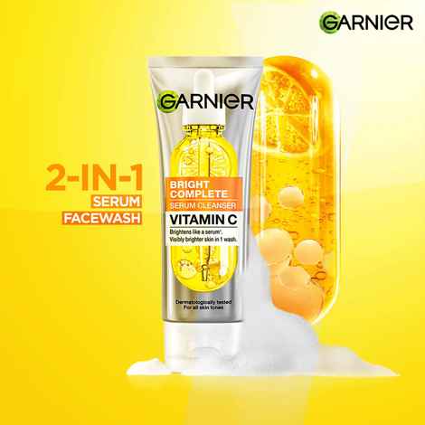 Buy Garnier Vitamin C + Serum Face Wash | Visibly Brighter Skin in Just 1 Wash | Gentle cleanser for Skin Brightening & Tan Removal | For dry , oily , sensitive skin | Facewash for Women & Men | 100 gm - Purplle