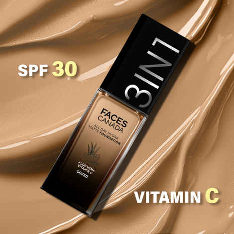 Buy FACES CANADA All Day Hydra Matte Foundation | 3-in-1 Foundation + Moisturizer + SPF30 | 10HR Long Wear | Buildable Coverage | Honey Beige 031, 30 ml - Purplle