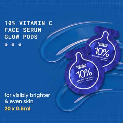 Buy DERMDOC 10% Vitamin C Face Serum Glow Pods (Pack of 20 * 0.5 ml Each) (10 ml) | Potent Face Serum Sachets | Travel-Friendly | Brightening | Fights Dark Spots, Pigmentation & Dull Skin | Serum For Acne - Purplle