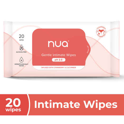 Buy Nua Gentle Intimate Wipes | Infused with Cranberry, Cucumber and Aloe | Alcohol and Artificial-Fragrance Free | 100% Biodegradable - (20 Wipes) - Purplle