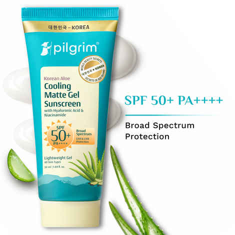 Buy Pilgrim Korean Aloe Cooling Fluid Sunscreen SPF 50+ PA++++ with Hyaluronic Acid | InVivo Tested | No White Cast, Water Resistant| Prevents Tanning | 5°C Cooling Sensation | For All Skin Types - 50 ml - Purplle