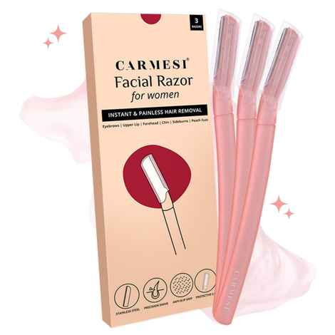 Buy Carmesi Facial Razor Pack of 3 with Shaving Balm Sachet - Purplle