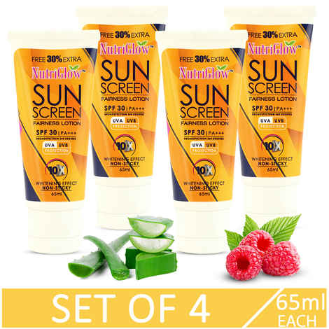 Buy NutriGlow Set of 4 Sun Screen Fairness Lotion SPF 30|PA+++/ UVA & UVB Protection/ Whitening Effect/ Non-Sticky (65 ml each) - Purplle