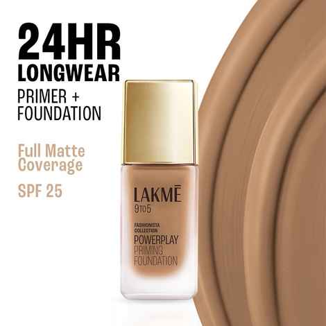Buy Lakme 9to5 Powerplay Priming Foundation, Built in Primer, Long-Lasting, SPF 25, Warm Caramel, 25 ml - Purplle