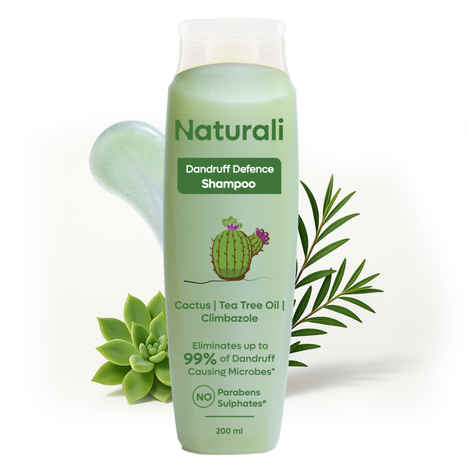 Naturali Dandruff Defence Shampoo with Tea Tree Oil & Cactus Extracts | Prevents Dandruff | Paraben and Sulphate Free Shampoo | Anti Dandruff Shampoo | 200 ml