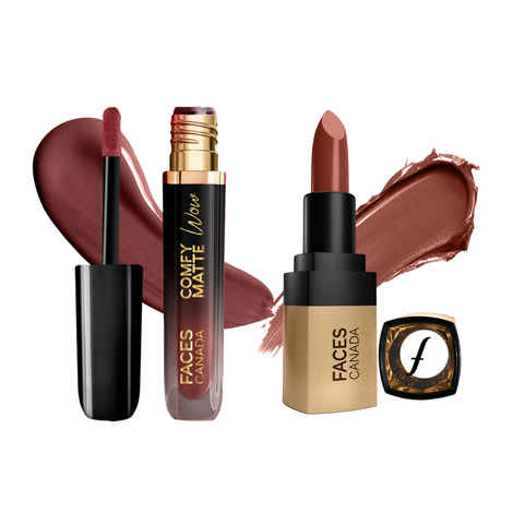 Buy FACES CANADA Comfy Matte Wow Liquid Lipstick - Cocoa Crush 07 (3.8ml) & Comfy Matte Velvet Touch Lipstick - Cocoa Truffle 06 (4.2g)| One Swipe Application | Highly Pigmented |Hydrating Lips | Smooth Application - Purplle
