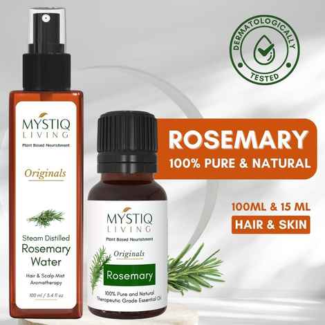 Buy Mystiq Living Rosemary Water Essential Oil Combo, Rosemary Water Spray 100 ml, Rosemary Essential Oil for Hair Growth -15 ml, Hair Fall Control Rosemary Water (Combo of 2) - Purplle