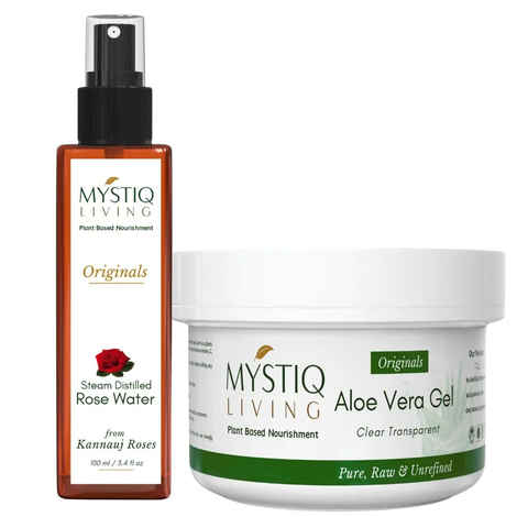 Buy Mystiq Living Rose Water Spray for Face (100 ml) & Aloe Vera Gel For Face And Hair (220 gm) Dark Spots Removal Gel, Gulab Jal Rose Water Spray | Rose Water Toner Spray (combo of 2) - Purplle