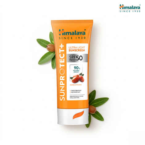 Himalaya Sun protect + | Ultra-light Sunscreen Cream | SPF 50 PA ++++ | 90% Natural Origin Ingredients | Zero White Cast | 98% Broad Spectrum Protection | Sweat & Water Resistant | For Men & Women | 50 gm