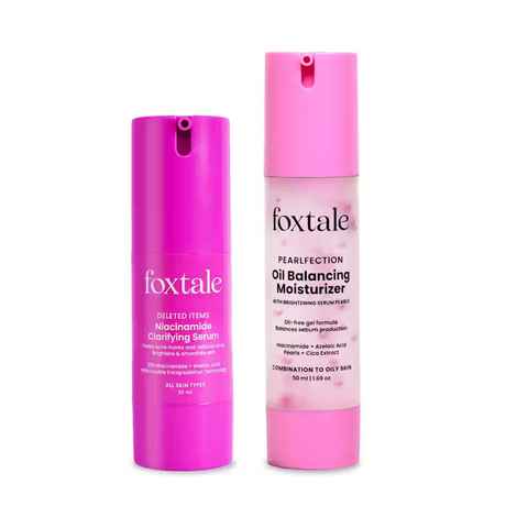 Buy Foxtale Oil Control Duo | 12% Niacinamide Clarifying Serum + Oil Balancing Moisturizer | Targets 7 Signs of Acne | Oil-Free Glow, Smoother Texture | With Azelaic Acid, Niacinamide & Cica - 80 ml - Purplle