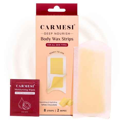 Buy Carmesi Deep Nourish Body Wax Strips | 8 Wax Strips & 2 Post-Wax Wipes | White Chocolate Enriched | Safe for All Skin Types | Cold Waxing for Women's Hair Removal for Arms, Underarms, Legs & Bikini Area - Purplle