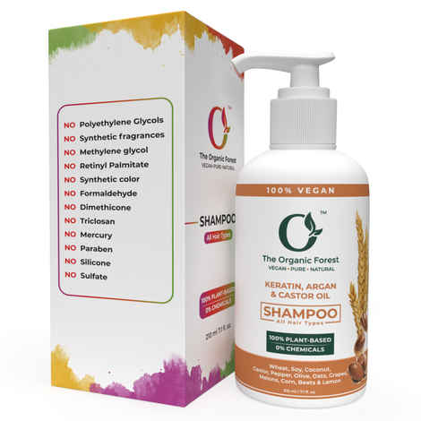 Buy The Organic Forest 100% Plant Based Keratin Shampoo with Castor and Morrocan Argan Oil - Sulphate & Chemical Free Organic Shampoo For Frizz Free, Shiny & Smooth Hair | Vegan & Cruelty Free | For Men & Women 210 ml - Purplle