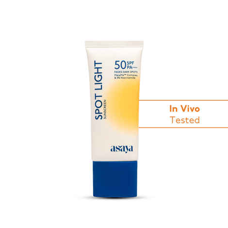 Buy Asaya Spot Light Sunscreen SPF 50 PA++++ In VIVO Tested | UVA/B Light Protection | Depigmentation Cream for Dark Spots & Acne Marks | MelaMe ComplexTM, Niacinamide & Licorice | For Men & Women | Oily, Dry, Sensitive & Combination Skin | 50 ml - Purplle