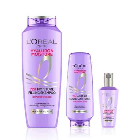 Buy L'Oreal Paris Hyaluron Hydration Trio: Hyaluron Moisture Shampoo (340 ml)+ Hyaluron Moisture Conditioner (180 ml)+ Hyaluron Moisture Hair Serum(40 ml) Combo of 3 - Purplle
