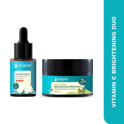 Buy Pilgrim Vitamin C Brightening Combo of 2 – Face Serum (30 ml) & Squalane Glow Moisturizer (50 gm) | Fades Dark Spots, Evens Skin Tone & Boosts Radiance | For Men & Women, Skincare Kit - Purplle