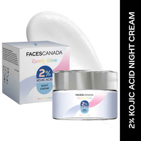 Buy FACES CANADA 2% Kojic Acid Comfy Glow Night Cream with Niacinamide & Alpha Arbutin for Skin Brightening (45 gm) | Face Cream I Night Cream I Kojic Acid Brightening Cream Glowing Skin | Fades Dark Spots & Acne Marks Evens Out Skin Nourishes & Hydrates - Purplle