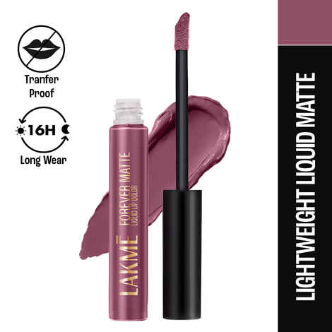 Lakme Forever Matte Liquid Lip, 16hr Lipstick, Lightweight & transferproof - Mauve Fling, 5.6 ml