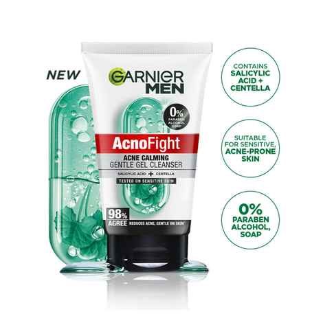 Buy Garnier Men Acno Fight Gentle Gel Cleanser Face Wash for Men | With Salicylic Acid & Centella | Fights Acne, Soothes Skin | For Sensitive, Oily & Acne-Prone Skin | No Parabens, Alcohol, or Soap | 100 gm - Purplle