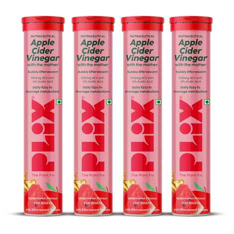 Buy PLIX Apple Cider Vinegar Effervescent for Weight Loss (Juicy Watermelon) - 60 Tablets, Pack Of 4 (ACV) - Purplle