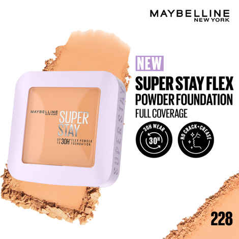 Buy Maybelline New York Super Stay Flex Powder Foundation Compact, 228, Full Coverage, 30H Full Coverage, Perfect for Oily Skin, Waterproof & Sweatproof - 9 gm - Purplle