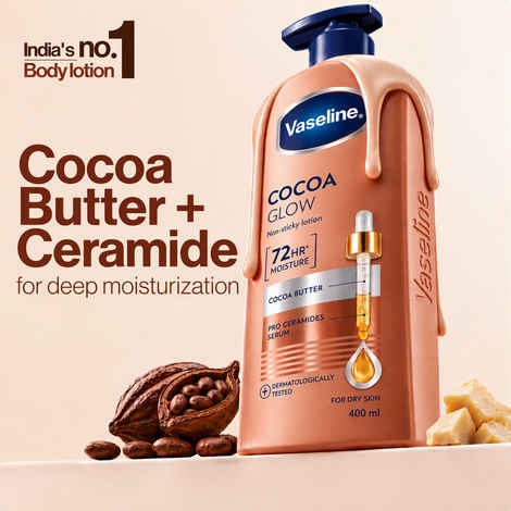 Vaseline Cocoa Glow Serum In Lotion, 400 ml | 100% Pure Cocoa & Shea Butter for Glowing & Soft Skin