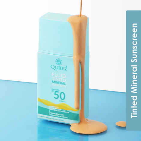 Buy Qurez Fluid Tinted Mineral Sunscreen SPF 50 PA++++ 50 ml | Dewy Finish, No Oxybenzone, No OMC, UVA & UVB Protection for All Skin Types | Dermatologically Tested & Pregnancy Safe | For Men & Women - Purplle