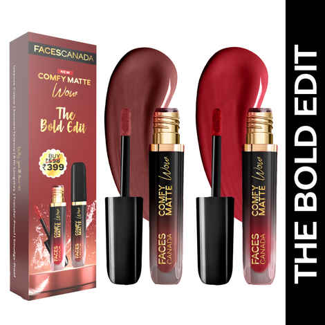 Buy FACES CANADA Comfy Matte Wow Liquid Lipstick - The Bold Edit, (3.8 ml x 2) | Cocoa Crush 07 + Maroon Maven 05 | Long Lasting | Matte Finish | Lipstick Combo | Pack of 2 - Purplle